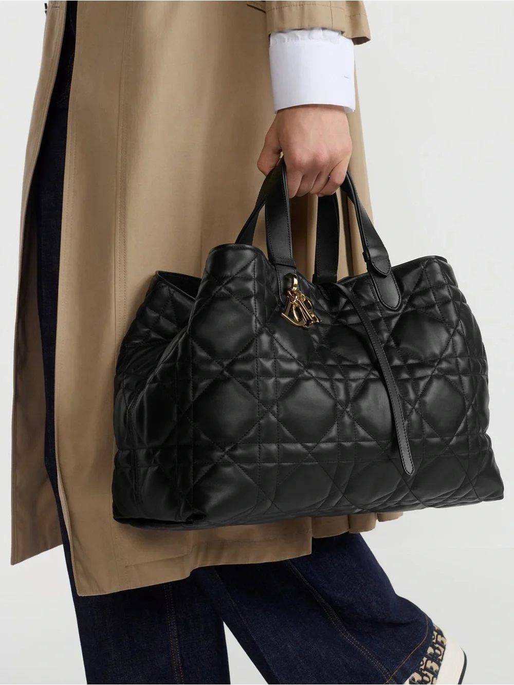 Dior Large Black Toujours Quilted Leather Tote Bag